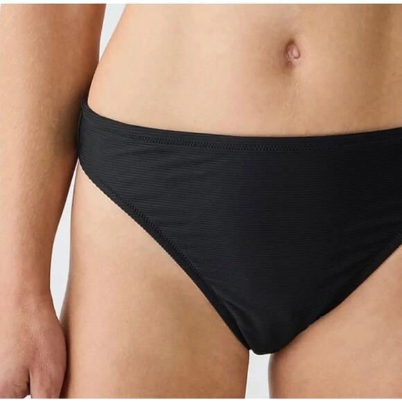 J. Crew Black Ribbed High Rise Cheeky Bikini Bottom Size Medium - Picture 1 of 8